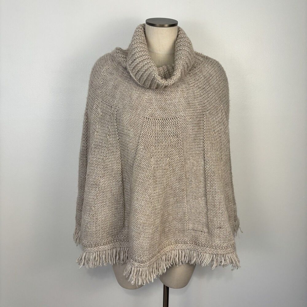 IPERICO Women's Poncho One Size Beige Alpaca Wool Blend Made in Italy Cowl Knit